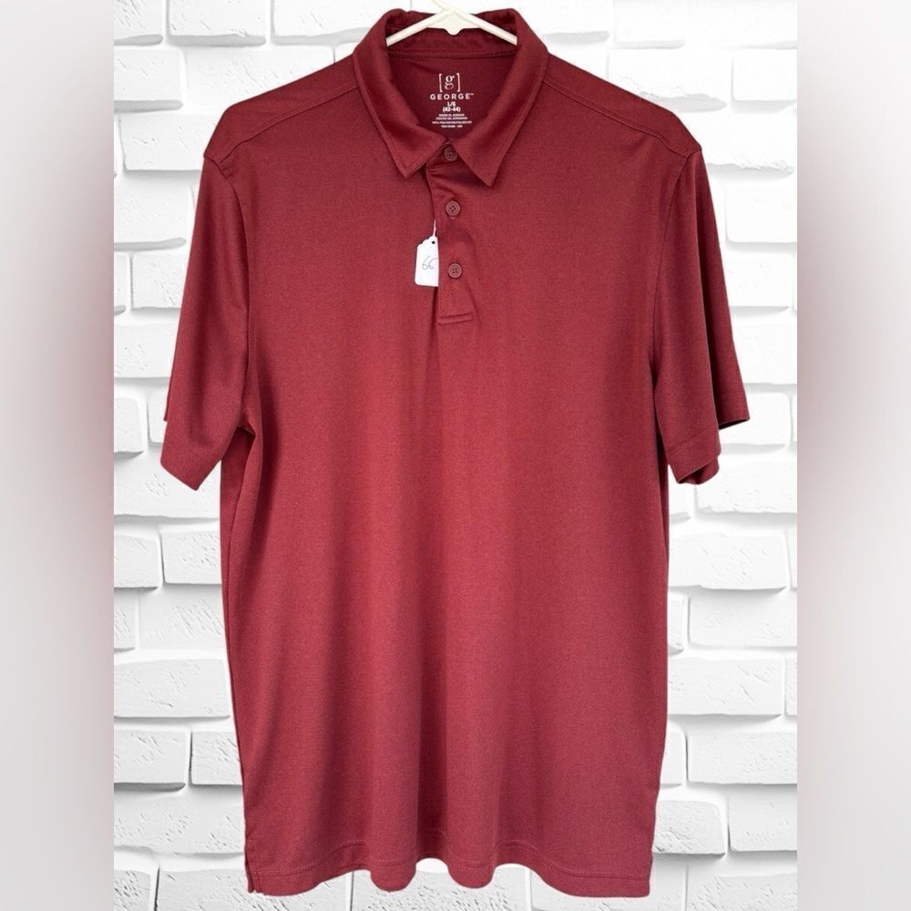 George Men’s Large Solid Maroon Activewear Short Sleeve Collared Polo Shirt •EUC